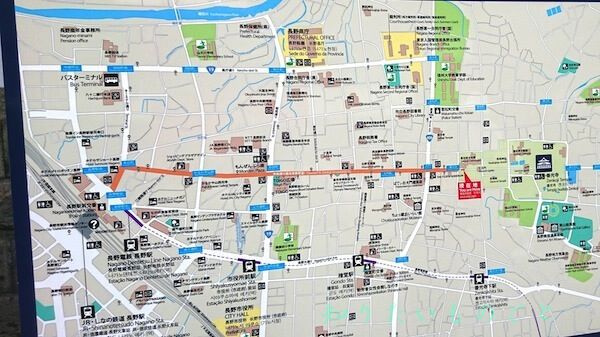 長野駅から善光寺までの市街地地図