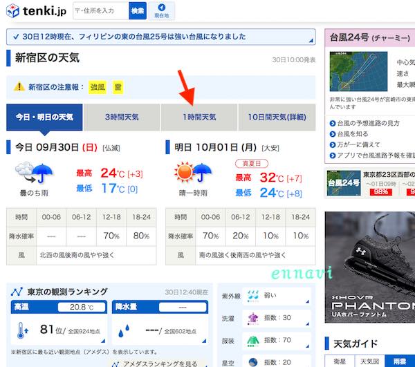 日本気象協会tenki.jpの天気の調べ方